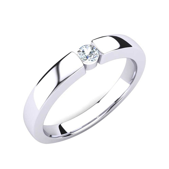 10 Kt White Gold Solitaire Band Round Cut Wedding Band For Women
